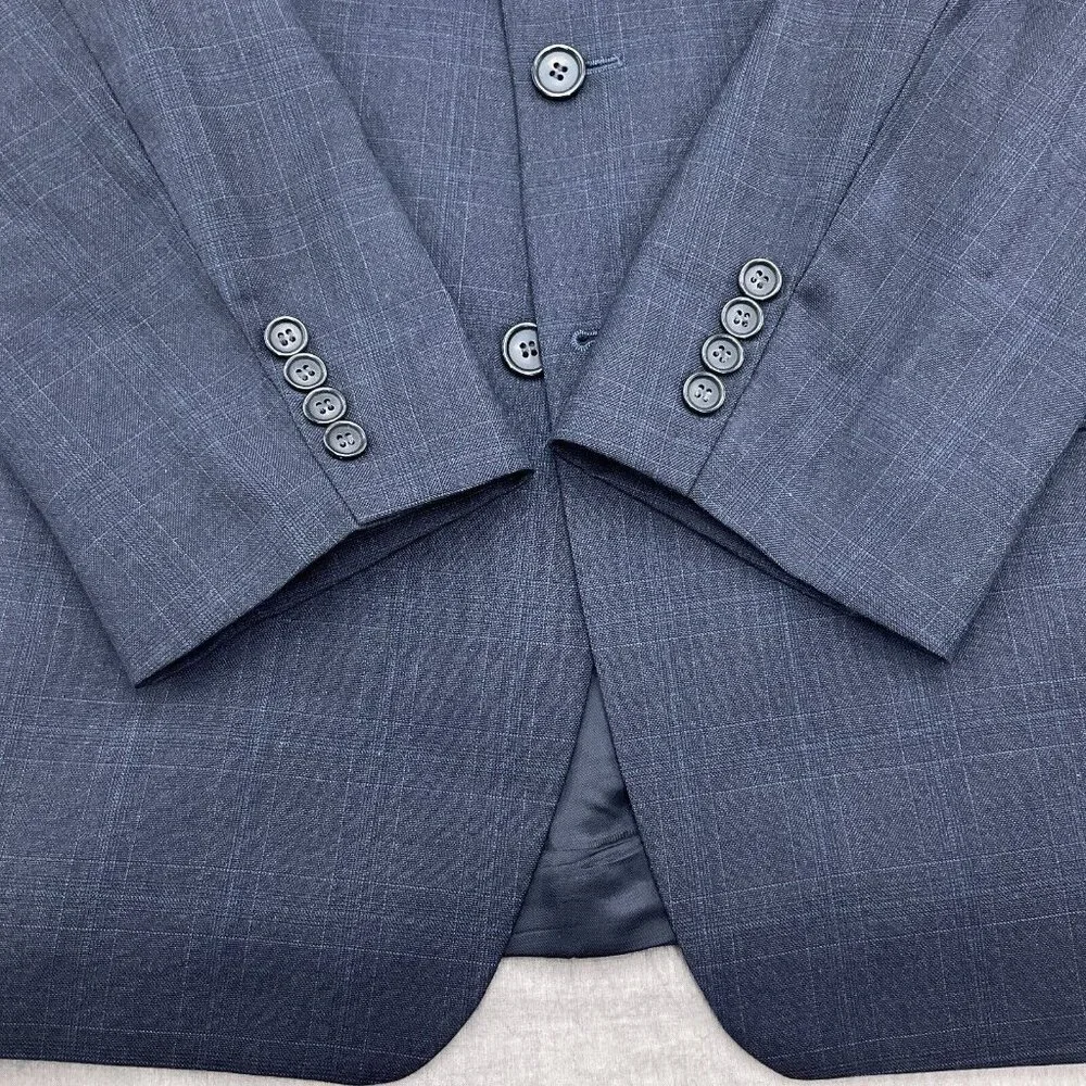 Ralph Lauren Chaps Suit Men 46R Blue Plaid Wool Classic Jacket Union‎ Canada VTG